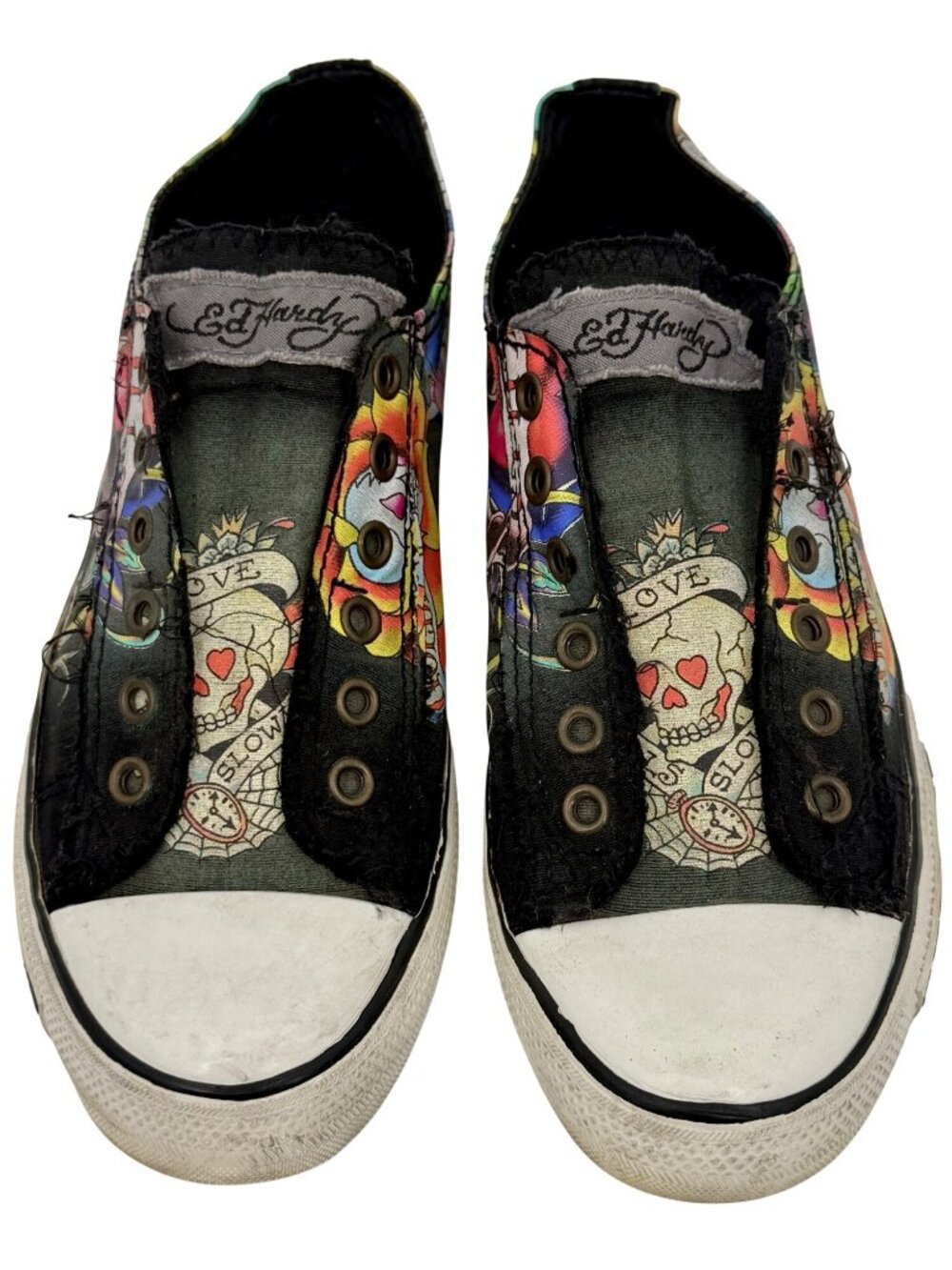 VTG Ed Hardy Black Tattoo Print Canvas Sneakers 8 | Y2K Skater Grunge Streetwear - Picture 2 of 16